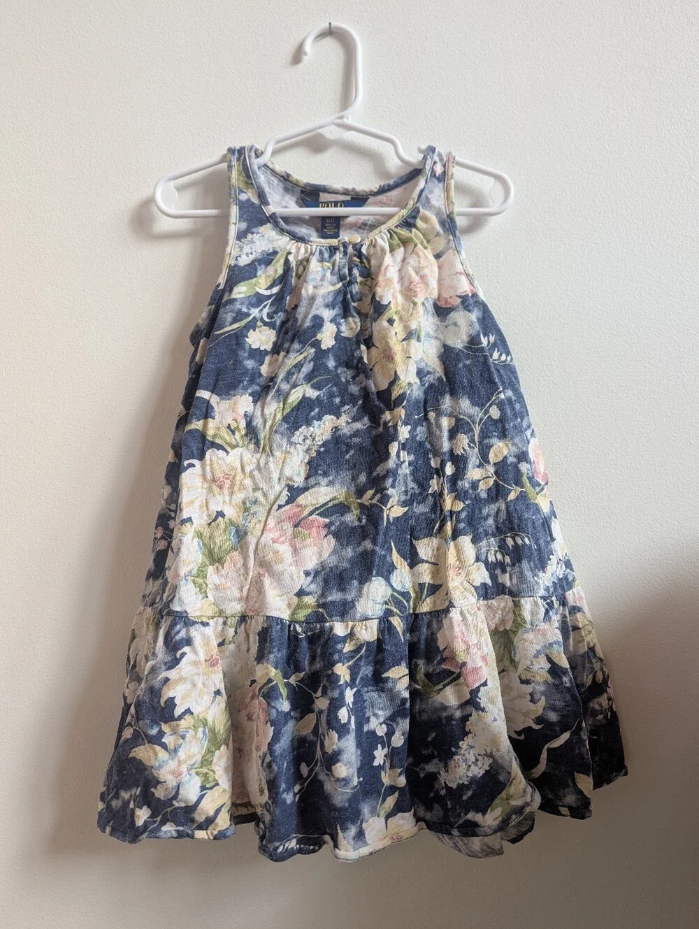 Polo Ralph Lauren Dress 4t Girls Blue Watercolor Floral